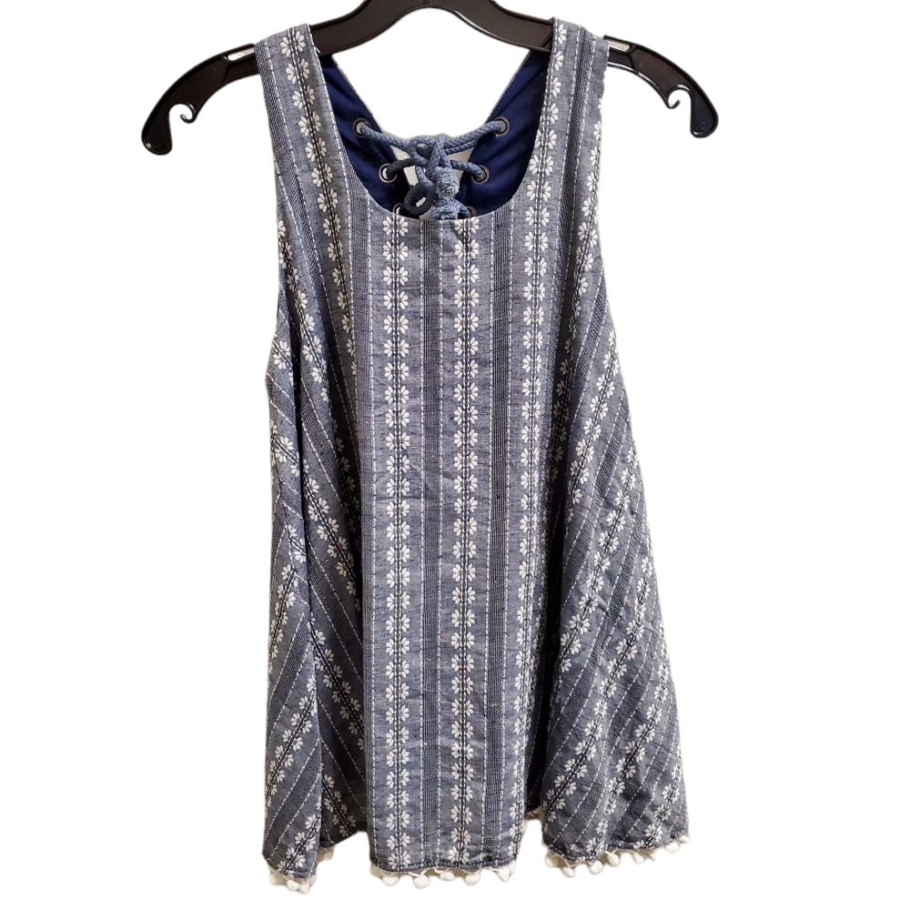 Freeway Swing Blouse Sleeveless Tapestry Floral Tank Top Lace Up Back Size Small